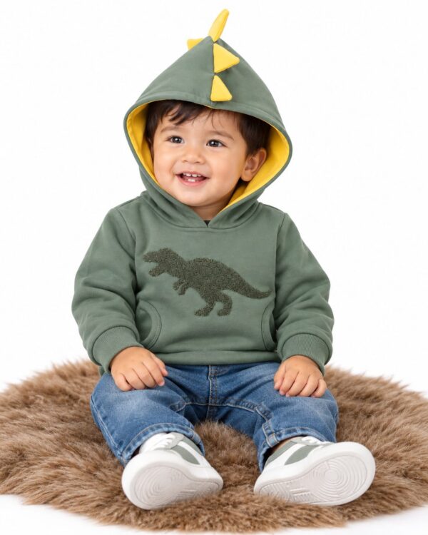 ODDMODE Dino Spike Cotton Pullover Hoodie – Sage Green
