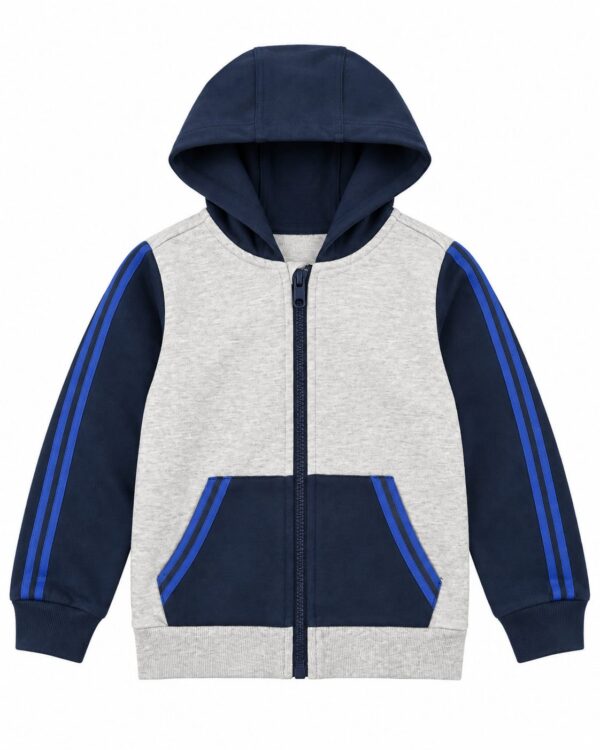 ODDMODE Sporty Stripe Zip-Up Hoodie – Grey & Navy Blue