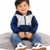 ODDMODE Sporty Stripe Zip-Up Hoodie – Grey & Navy Blue