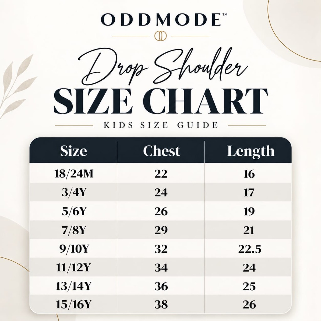 Drop Shoulder T-Shirt Size Guide