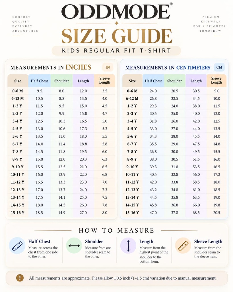 Regular Fit T-Shirt Size Guide