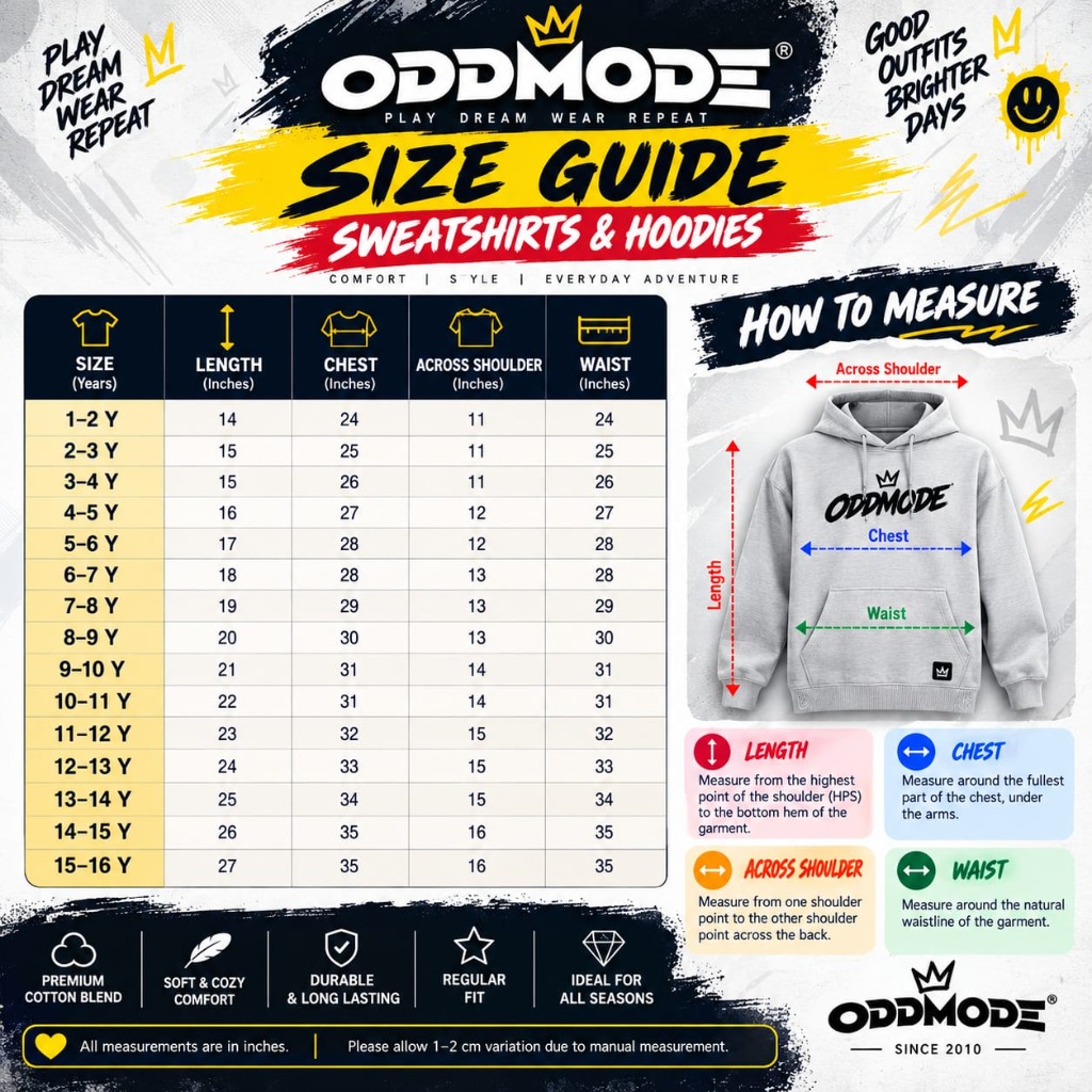 Sweatshirt & Hoodie Size Guide