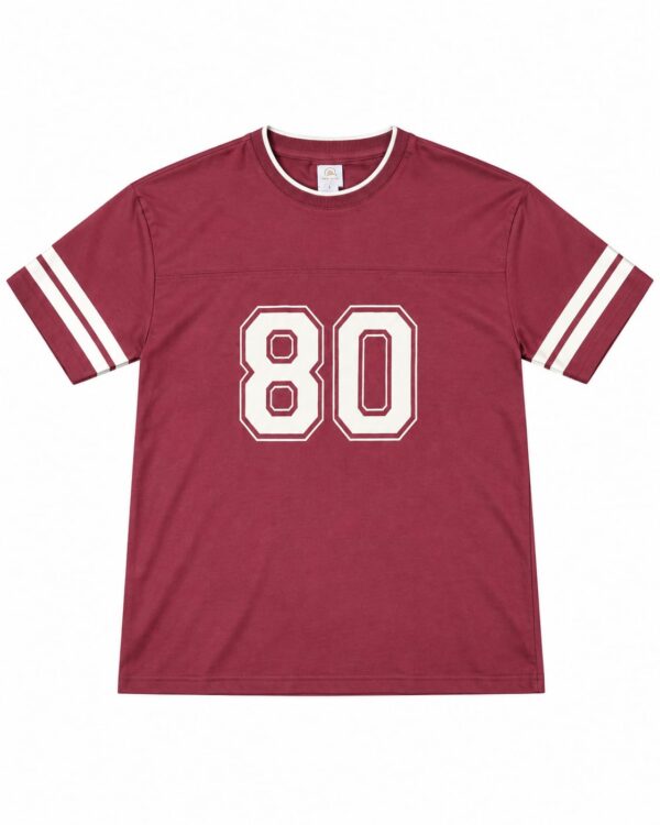 ODDMODE Varsity 80 Cotton Drop Shoulder T-Shirt – Burgundy