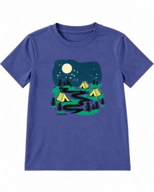p1.1 ODDMODE Moonlight Camping Graphic 100% Cotton Half-Sleeve T-Shirt – Dusty Blue