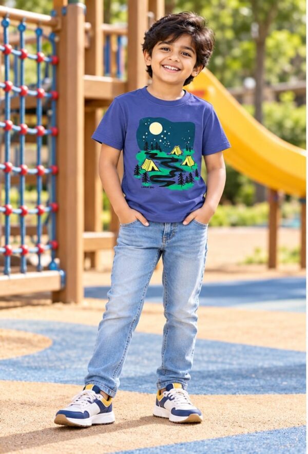 p1.3 ODDMODE Moonlight Camping Graphic 100% Cotton Half-Sleeve T-Shirt – Dusty Blue