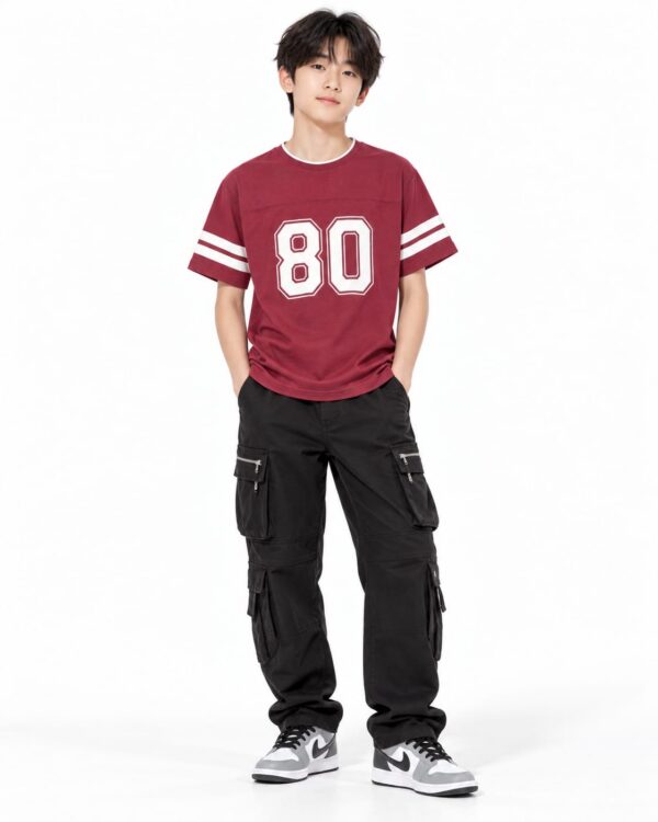 ODDMODE Varsity 80 Cotton Drop Shoulder T-Shirt – Burgundy