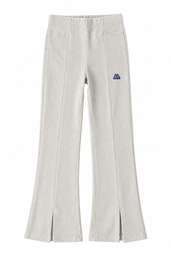 ODDMODE Ribbed Flared Split-Hem Pants — Beige