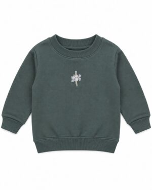 ODDMODE Floral Charm Girls’ Embroidered Sweatshirt – Muted Forest Green