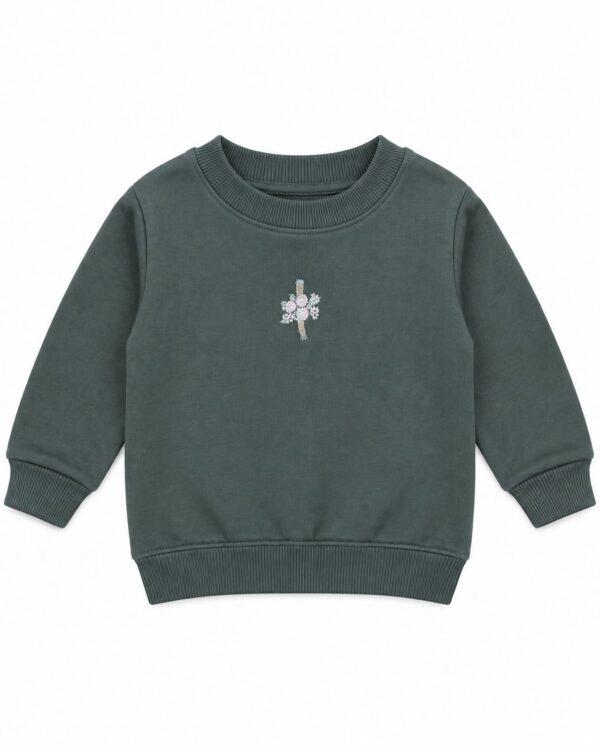 ODDMODE Floral Charm Girls’ Embroidered Sweatshirt – Muted Forest Green