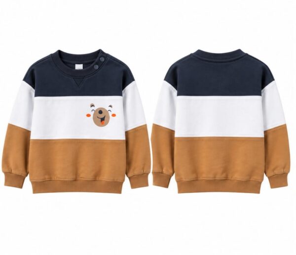 ODDMODE Happy Bear Colour-Block Sweatshirt & Jogger Set – Navy, White & Tan