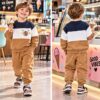ODDMODE Happy Bear Colour-Block Sweatshirt & Jogger Set – Navy, White & Tan