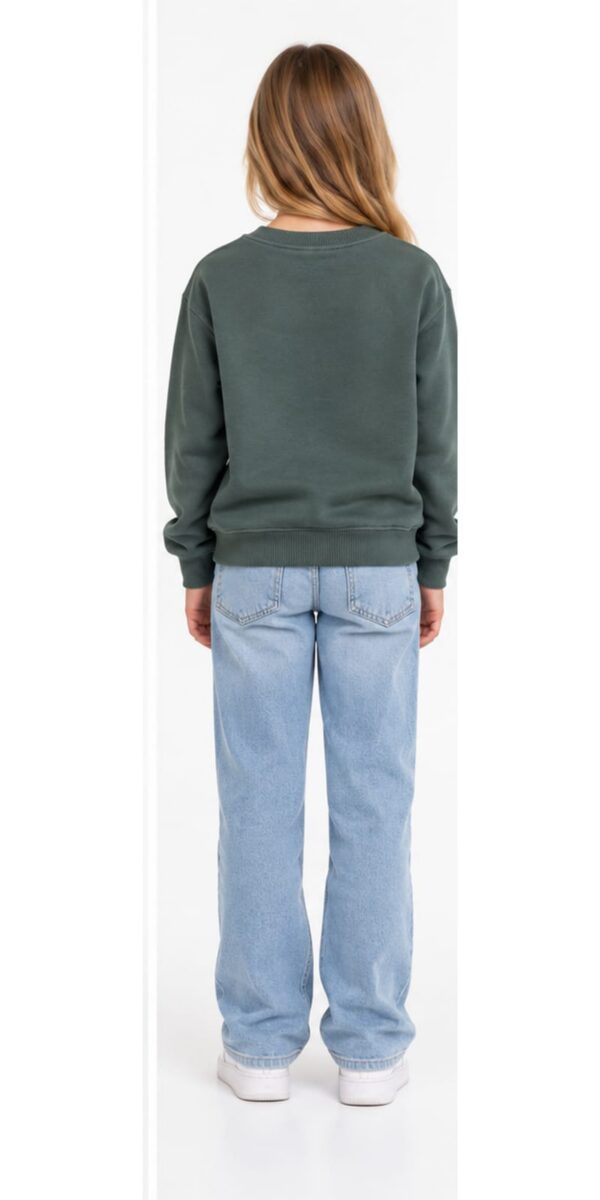 ODDMODE Floral Charm Girls’ Embroidered Sweatshirt – Muted Forest Green