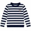 ODDMODE Classic Ribbed Striped Full-Sleeve Cotton T-Shirt – Navy & White