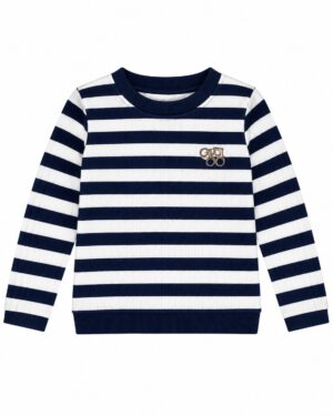 ODDMODE Classic Ribbed Striped Full-Sleeve Cotton T-Shirt – Navy & White