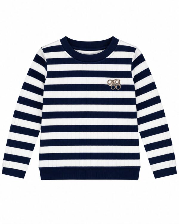 ODDMODE Classic Ribbed Striped Full-Sleeve Cotton T-Shirt – Navy & White