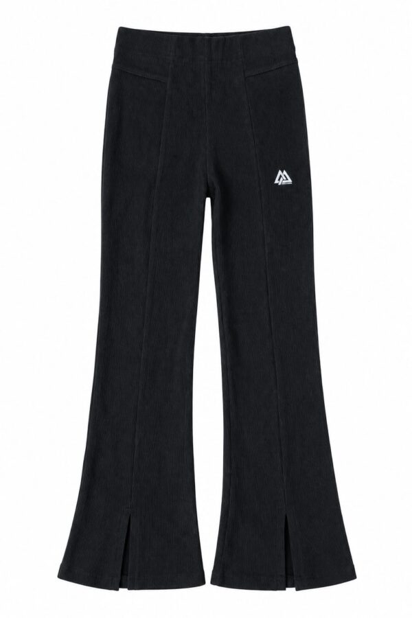 ODDMODE Ribbed Flared Split-Hem Pants — Black