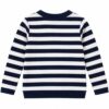 ODDMODE Classic Ribbed Striped Full-Sleeve Cotton T-Shirt – Navy & White