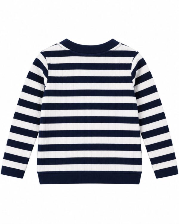 ODDMODE Classic Ribbed Striped Full-Sleeve Cotton T-Shirt – Navy & White