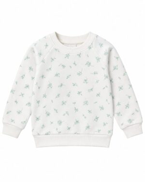 ODDMODE Mint Blossom All-Over Floral Girls’ Sweatshirt – Ivory