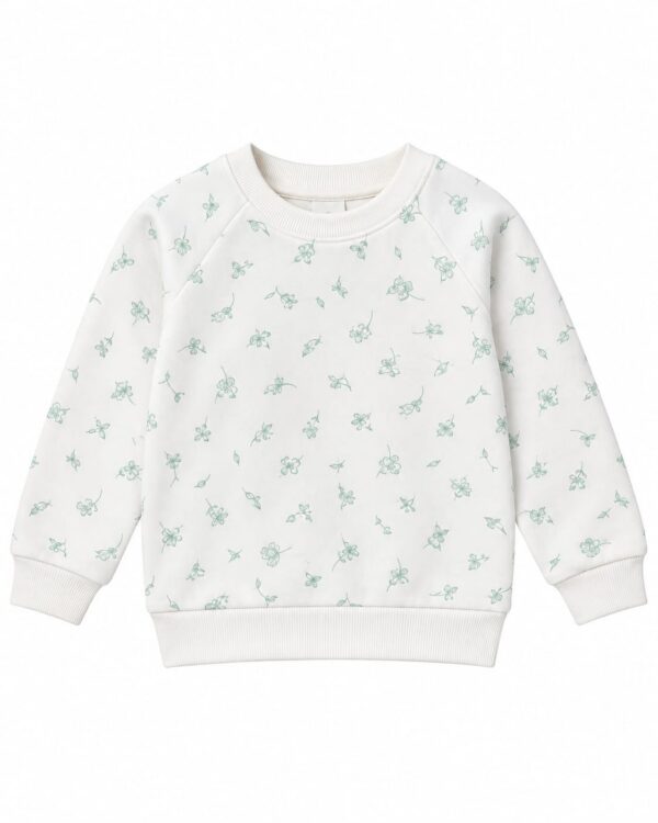 ODDMODE Mint Blossom All-Over Floral Girls’ Sweatshirt – Ivory