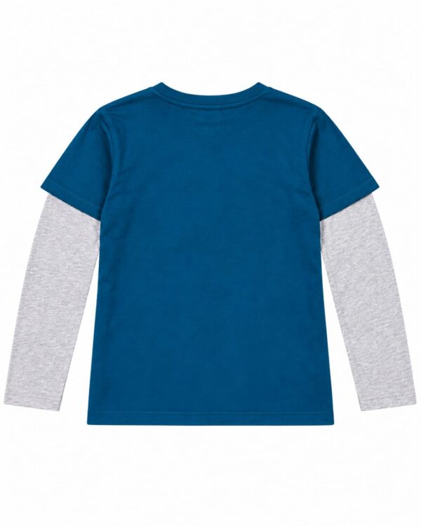 ODDMODE Alien Pizza Fun Cotton Layered-Sleeve T-Shirt – Blue & Grey