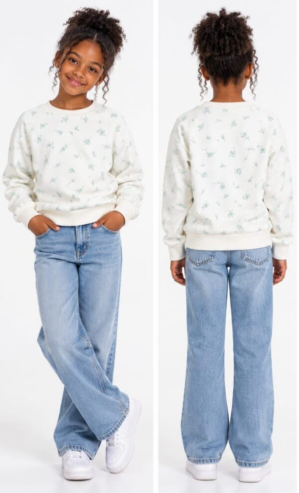 ODDMODE Mint Blossom All-Over Floral Girls’ Sweatshirt – Ivory
