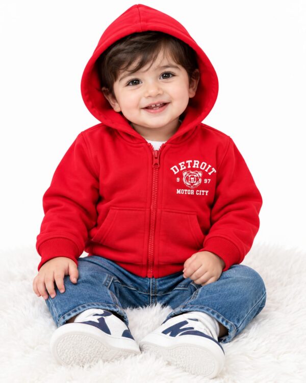 ODDMODE Detroit Cotton Fleece Zip-Up Hoodie – Red