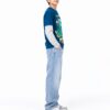 ODDMODE Alien Pizza Fun Cotton Layered-Sleeve T-Shirt – Blue & Grey