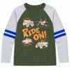 ODDMODE Ride On Cotton Raglan Full-Sleeve T-Shirt – Olive Green & Grey