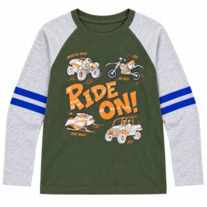ODDMODE Ride On Cotton Raglan Full-Sleeve T-Shirt – Olive Green & Grey