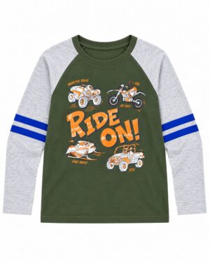p8.1 ODDMODE Ride On Cotton Raglan Full-Sleeve T-Shirt – Olive Green & Grey