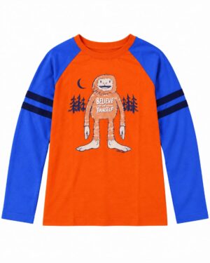 p9.1 ODDMODE Believe in Yourself Cotton Raglan Full-Sleeve T-Shirt – Orange & Blue