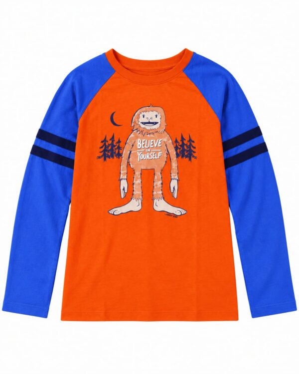 p9.1 ODDMODE Believe in Yourself Cotton Raglan Full-Sleeve T-Shirt – Orange & Blue