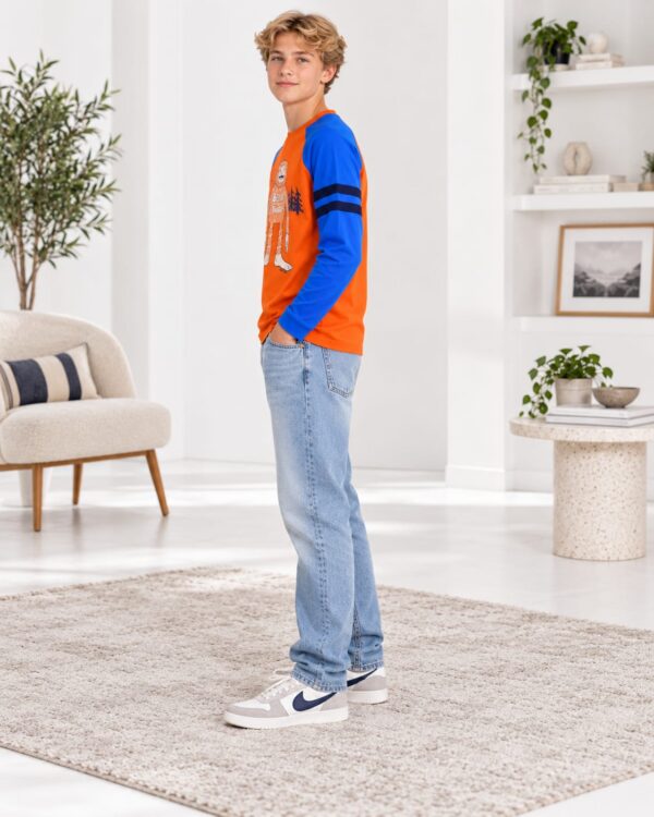 p9.4 ODDMODE Believe in Yourself Cotton Raglan Full-Sleeve T-Shirt – Orange & Blue