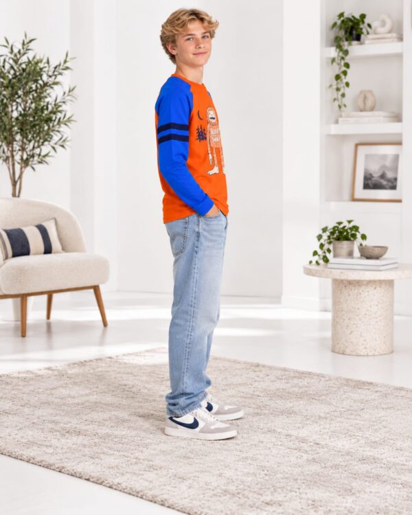 p9.5 ODDMODE Believe in Yourself Cotton Raglan Full-Sleeve T-Shirt – Orange & Blue