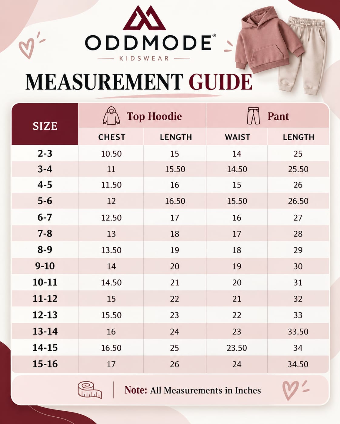Sweatshirt & Joggers Size Guide